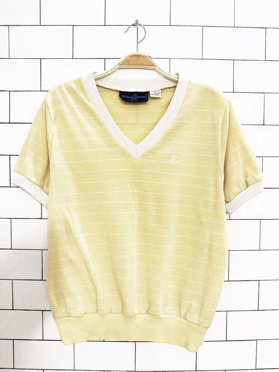 vintage goola gong retro striped v - neck ringer tee - good market thrift store