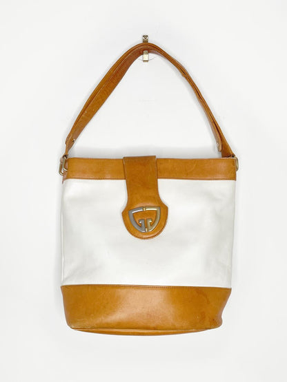 vintage gucci leather two - tone bucket bag | gold - tone hardware - good market thrift store