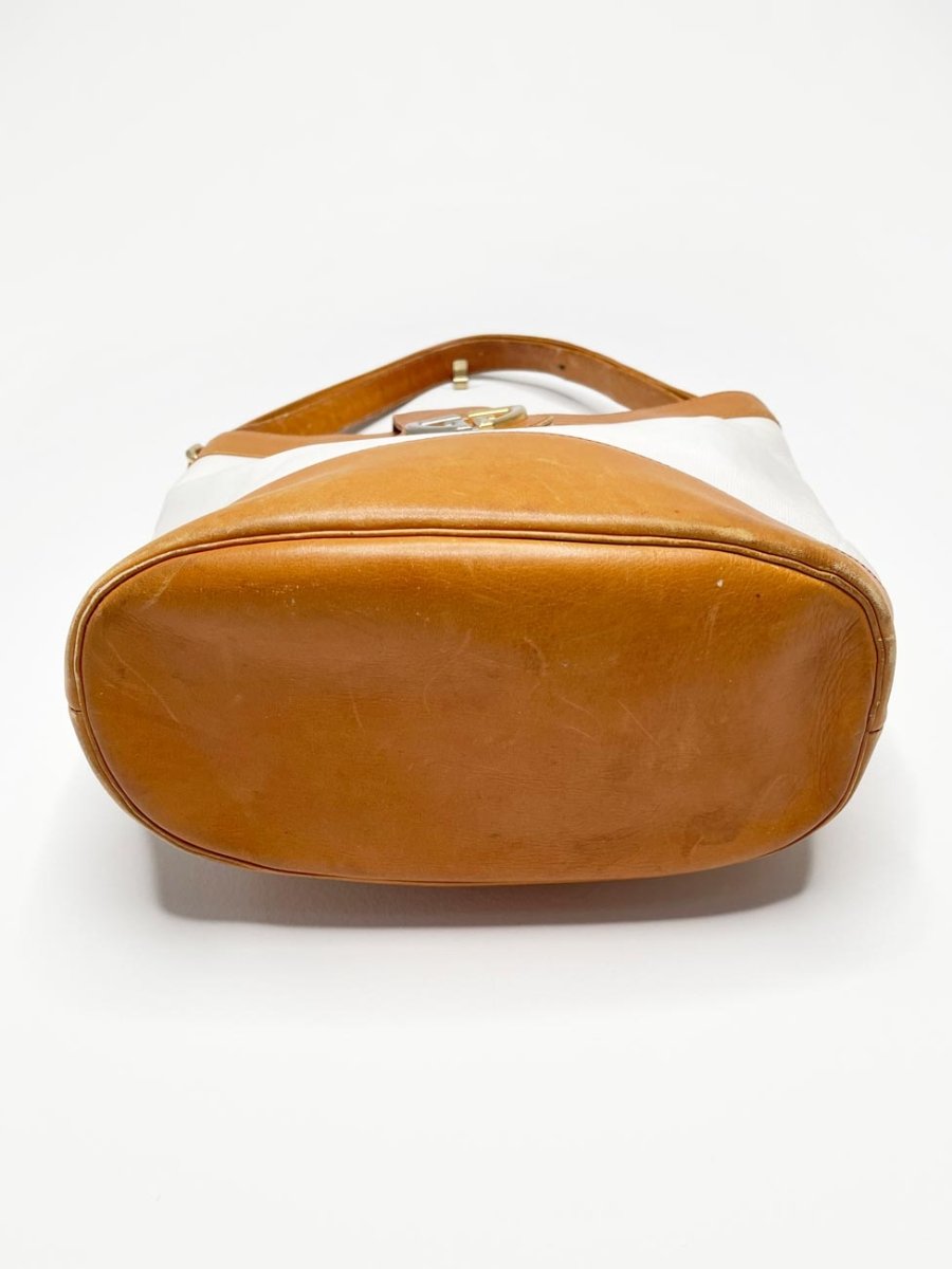 vintage gucci leather two - tone bucket bag | gold - tone hardware - good market thrift store