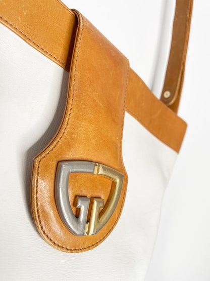 vintage gucci leather two - tone bucket bag | gold - tone hardware - good market thrift store