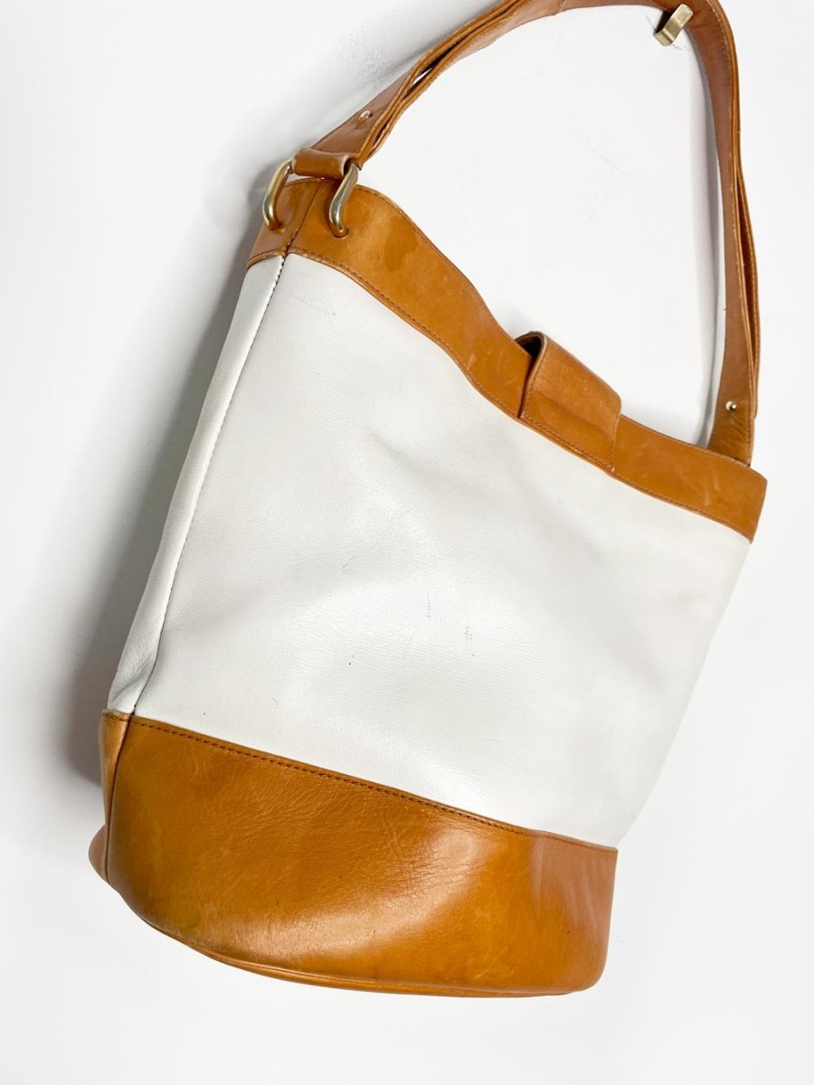 vintage gucci leather two - tone bucket bag | gold - tone hardware - good market thrift store