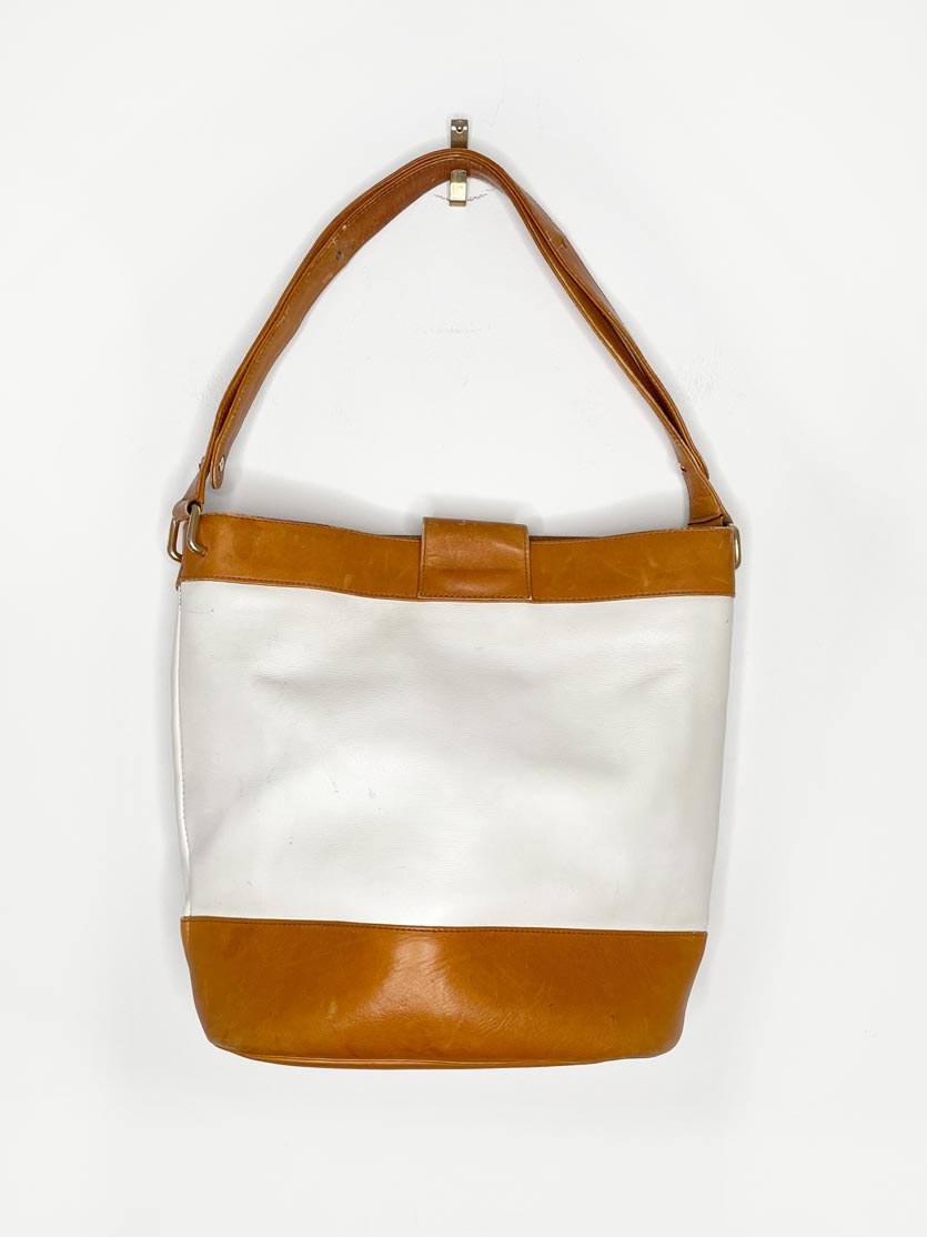 vintage gucci leather two - tone bucket bag | gold - tone hardware - good market thrift store