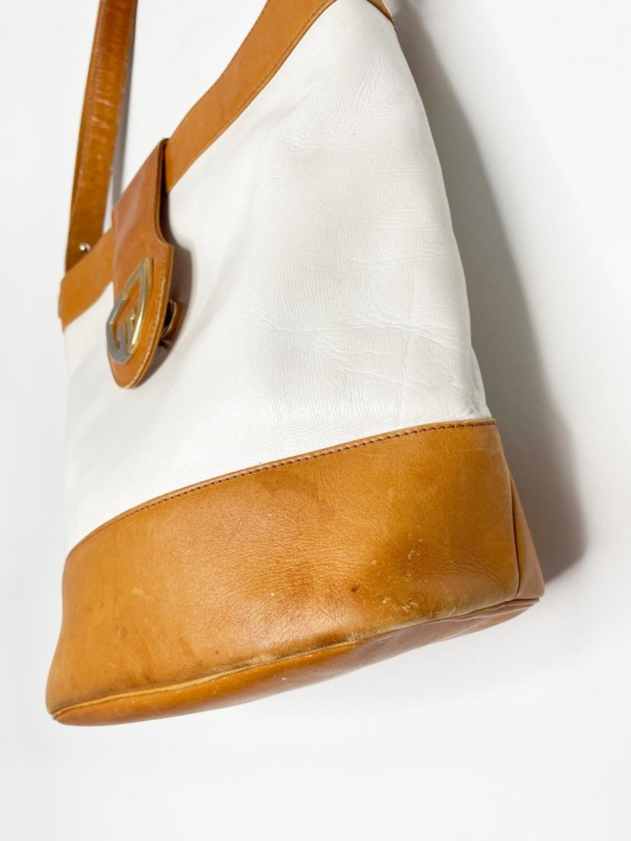 vintage gucci leather two - tone bucket bag | gold - tone hardware - good market thrift store