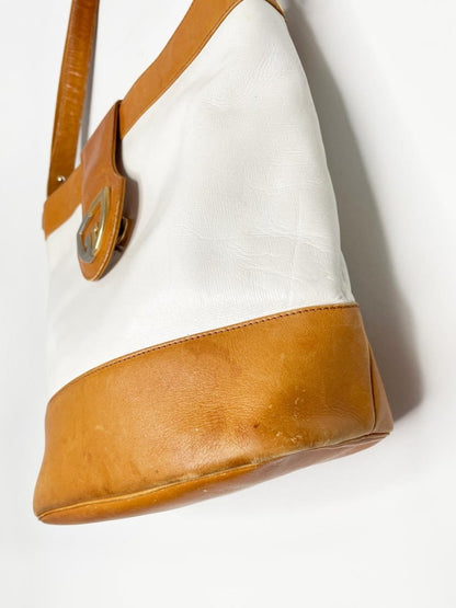 vintage gucci leather two - tone bucket bag | gold - tone hardware - good market thrift store