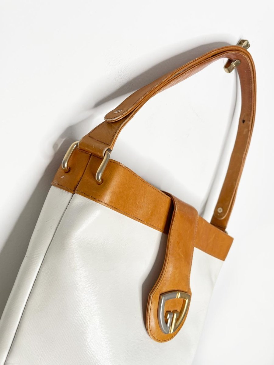 vintage gucci leather two - tone bucket bag | gold - tone hardware - good market thrift store