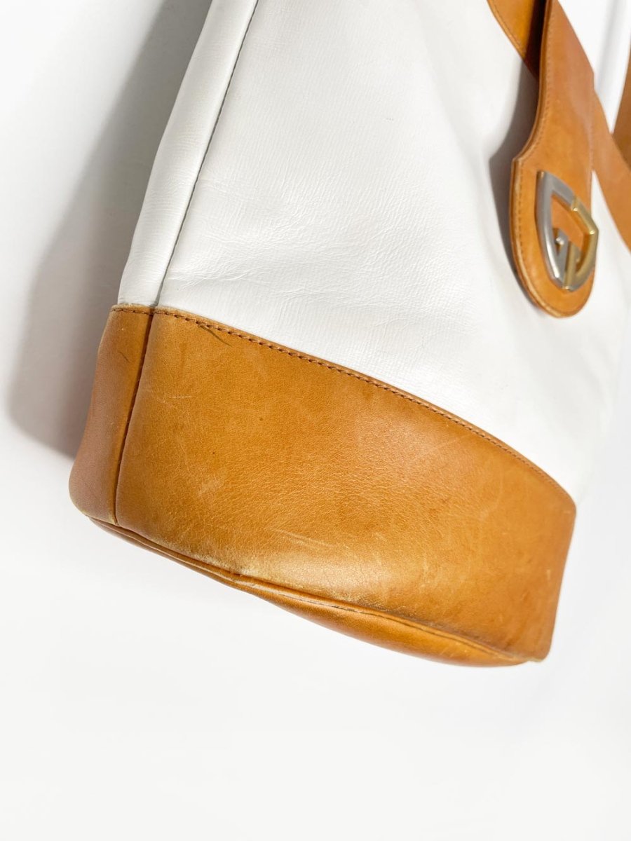 vintage gucci leather two - tone bucket bag | gold - tone hardware - good market thrift store