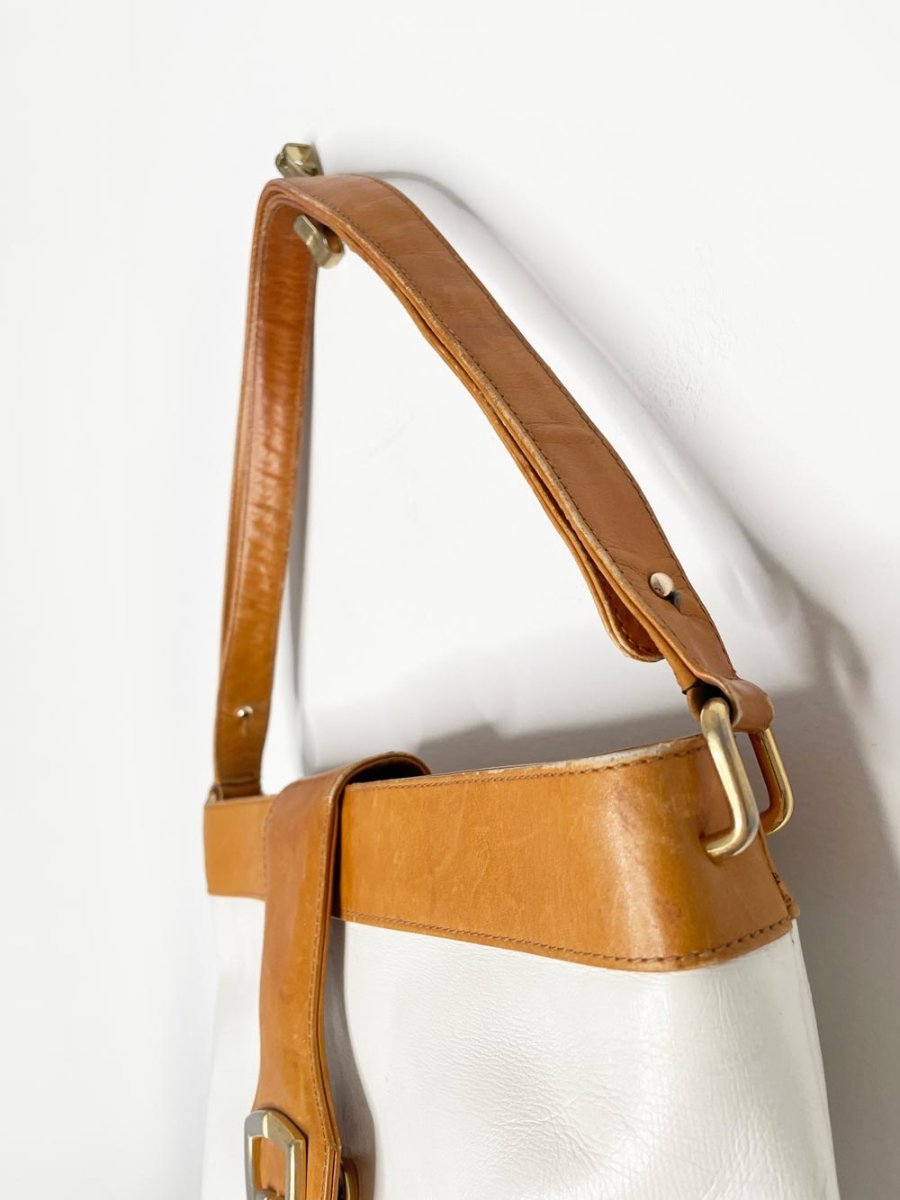 vintage gucci leather two - tone bucket bag | gold - tone hardware - good market thrift store