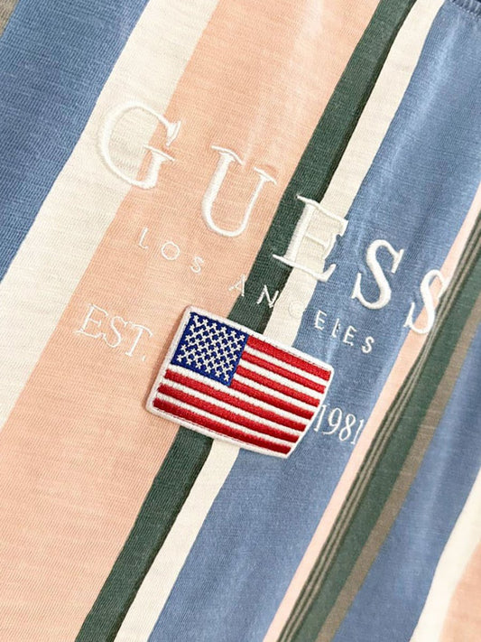 vintage guess embroidered striped flag tee - good market thrift store