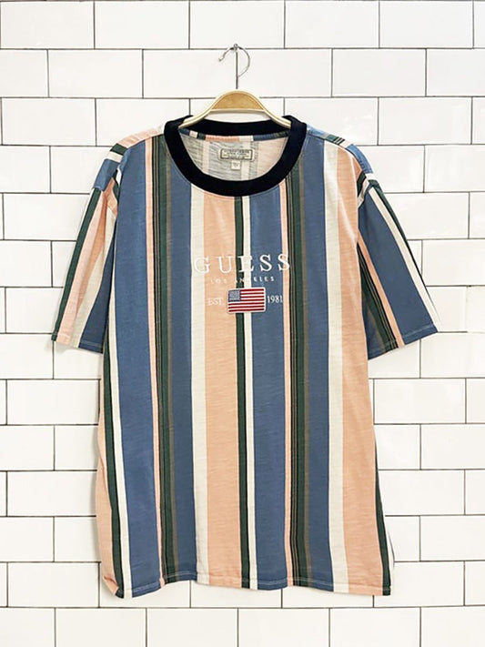 vintage guess embroidered striped flag tee - good market thrift store