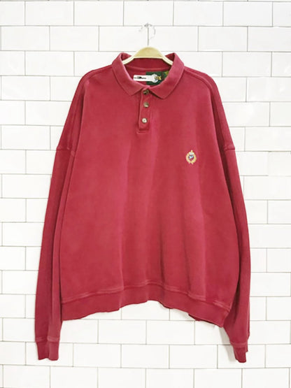 vintage half button embroidered crest collared sweatshirt - good market thrift store