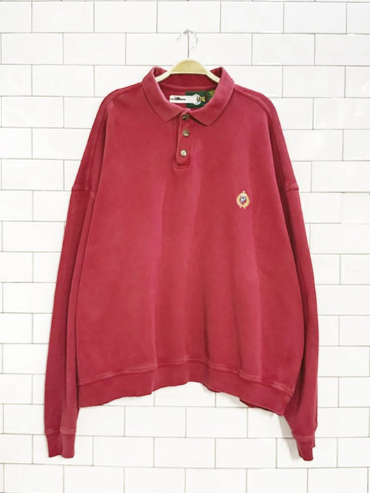 vintage half button embroidered crest collared sweatshirt - good market thrift store