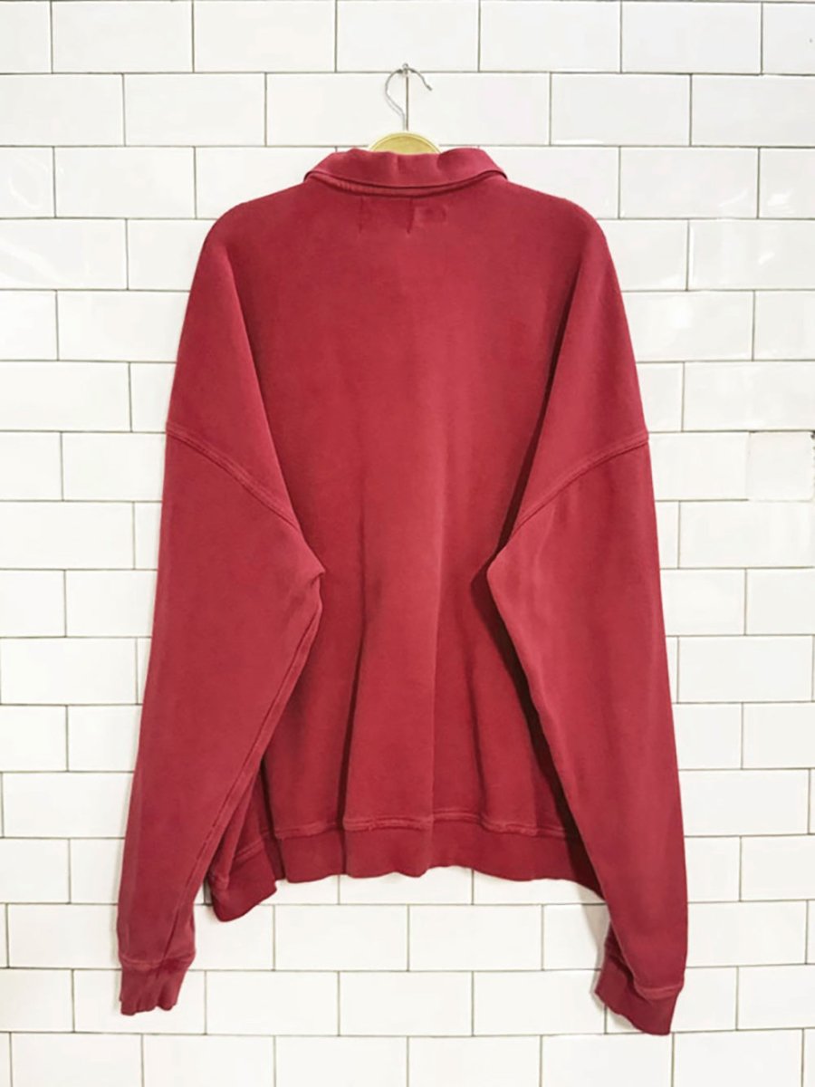vintage half button embroidered crest collared sweatshirt - good market thrift store