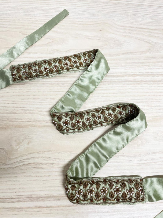 vintage hand - beaded satin tie belt - good market thrift store