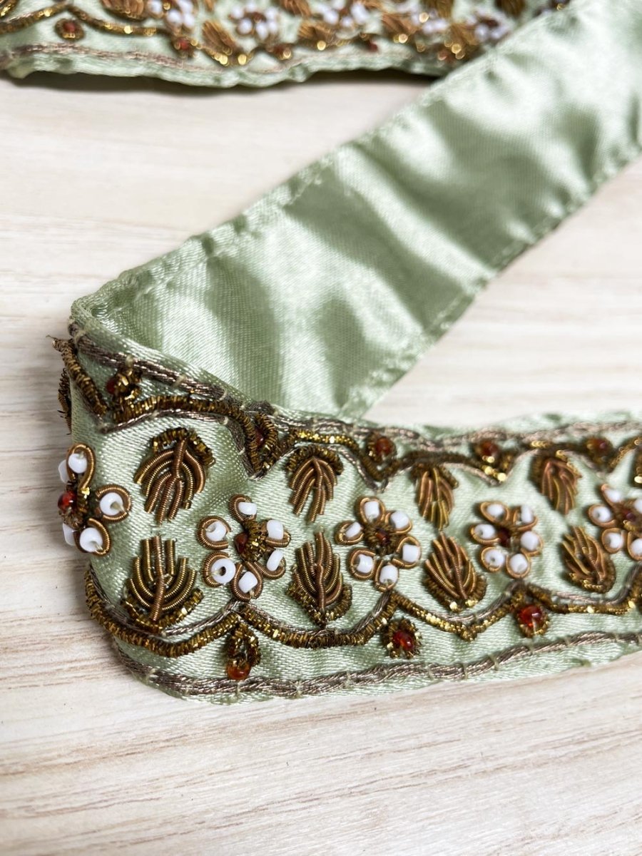 vintage hand - beaded satin tie belt - good market thrift store