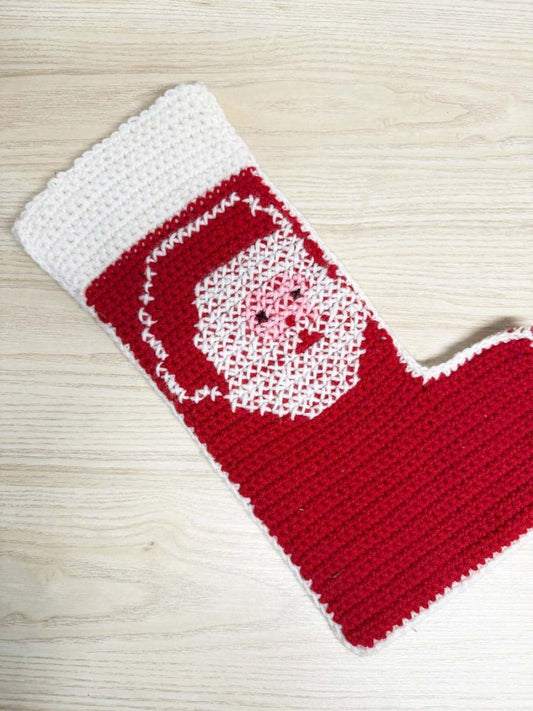 vintage hand - knit santa claus christmas stocking - good market thrift store