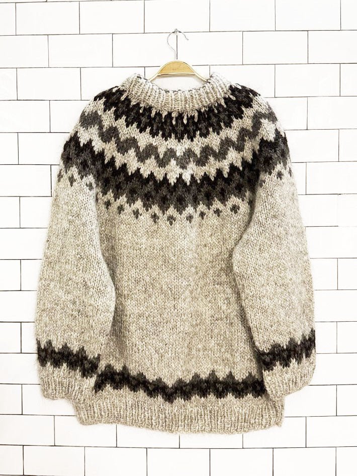 vintage hand - knit wool fair isle chunky sweater - good market thrift store