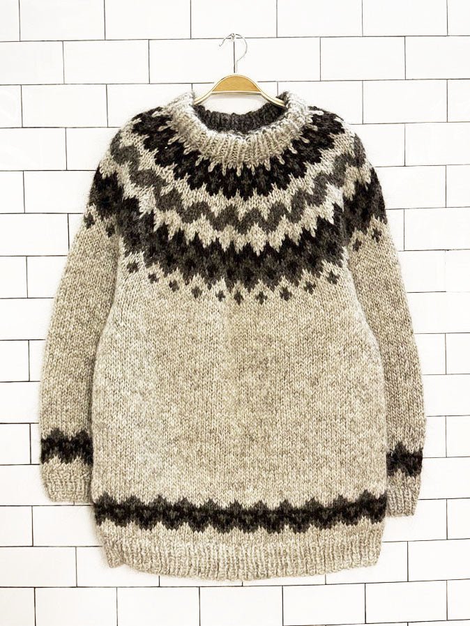 vintage hand - knit wool fair isle chunky sweater - good market thrift store