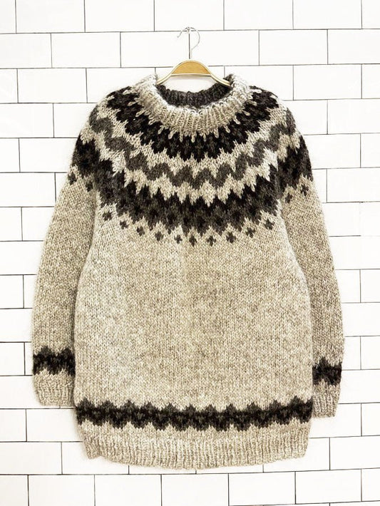 vintage hand - knit wool fair isle chunky sweater - good market thrift store