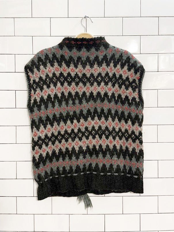 vintage hand - knit wool - mohair nordic fair isle drawstring sweater vest - good market thrift store