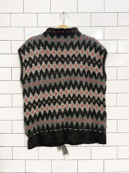 vintage hand - knit wool - mohair nordic fair isle drawstring sweater vest - good market thrift store