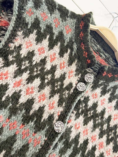 vintage hand - knit wool - mohair nordic fair isle drawstring sweater vest - good market thrift store