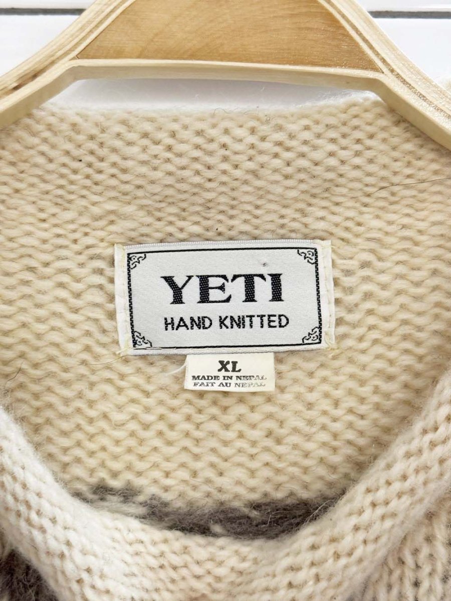 vintage hand - knit yeti 100% wool fair isle sweater - good market thrift store