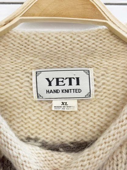 vintage hand - knit yeti 100% wool fair isle sweater - good market thrift store