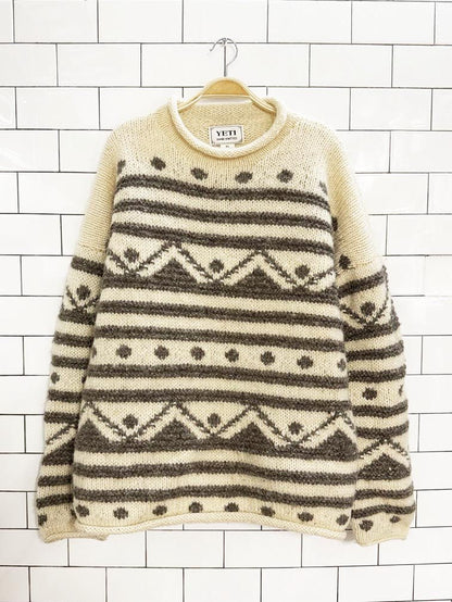 vintage hand - knit yeti 100% wool fair isle sweater - good market thrift store