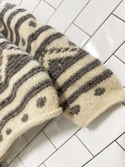 vintage hand - knit yeti 100% wool fair isle sweater - good market thrift store