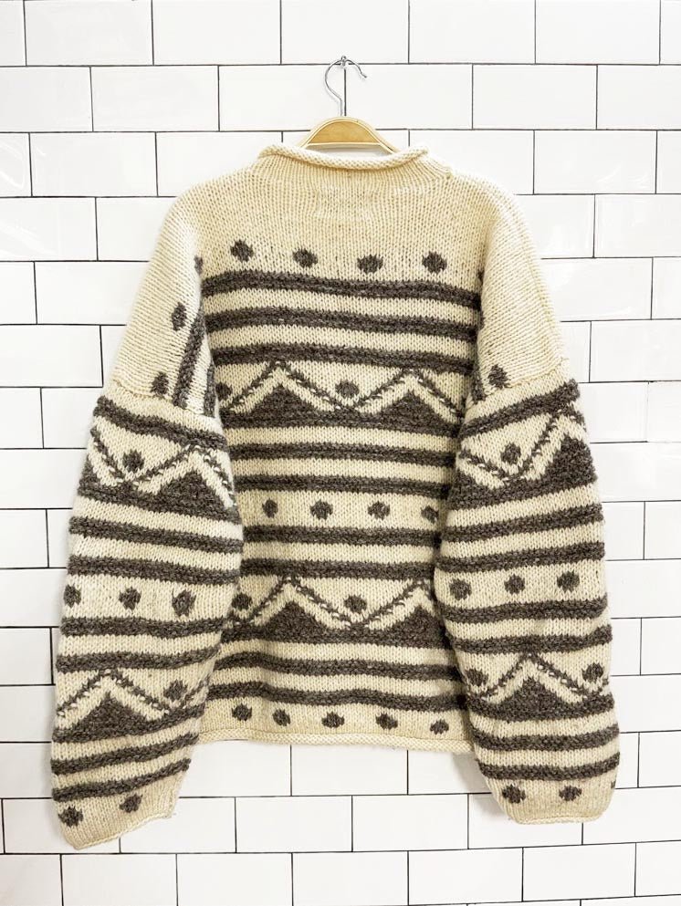 vintage hand - knit yeti 100% wool fair isle sweater - good market thrift store