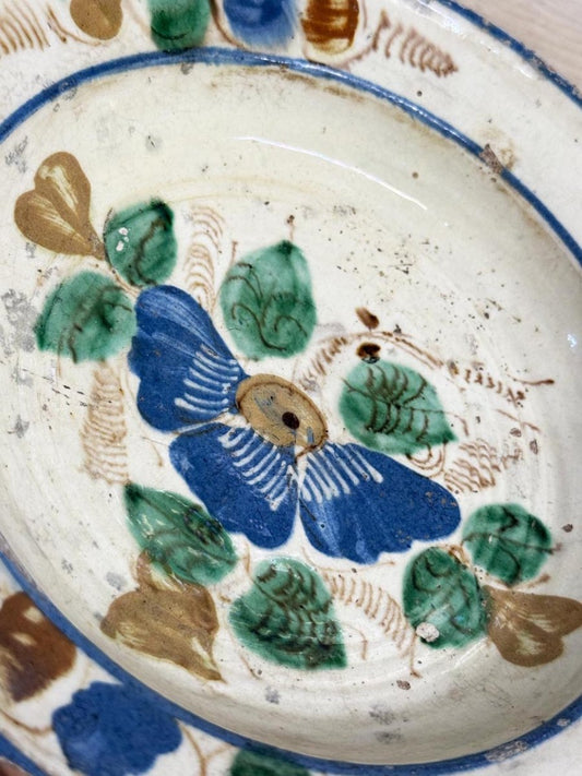 vintage hand - painted decorative pottery bowl - good market thrift store