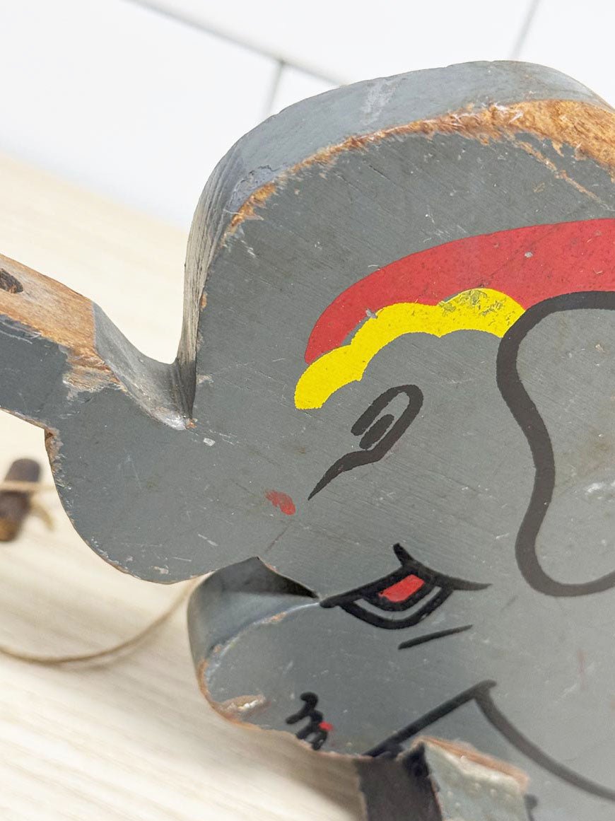 vintage hand - painted wood elephant pull toy - good market thrift store