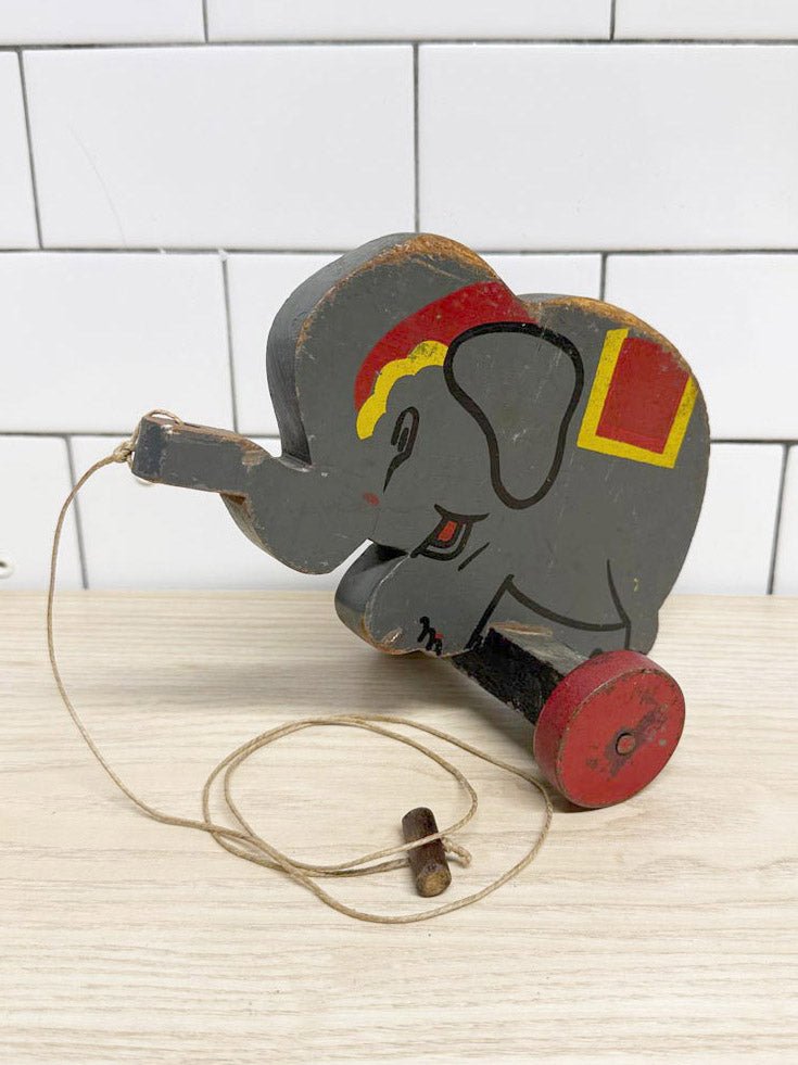 vintage hand - painted wood elephant pull toy - good market thrift store