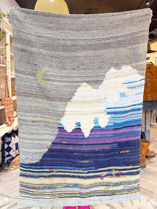 vintage hand - woven mountain scene rug | wall hanging - good market thrift store