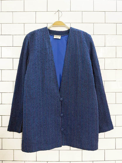vintage hand woven naturals tweed knit blazer jacket - good market thrift store