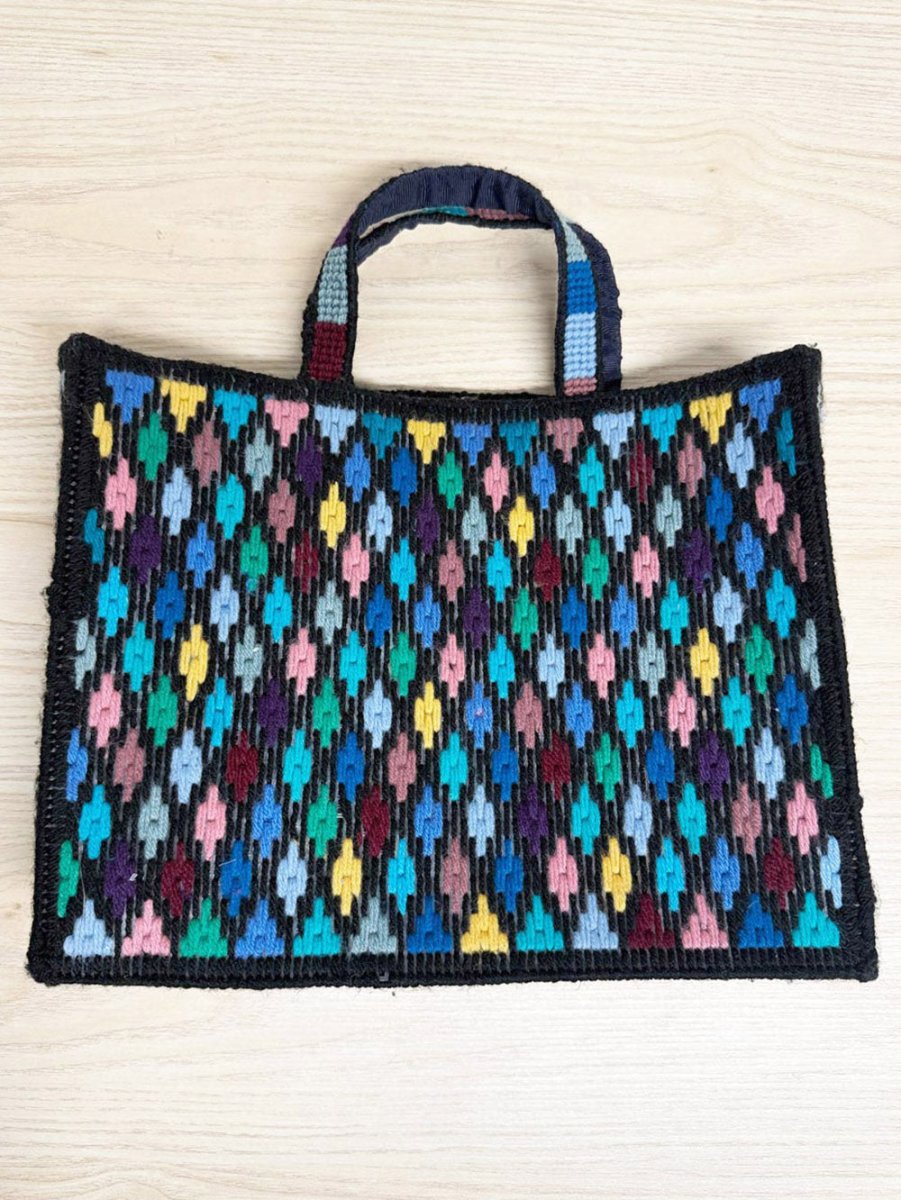 vintage handmade argyle structured tote bag - good market thrift store