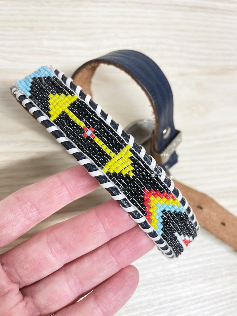 vintage handmade beaded western leather belt - good market thrift store