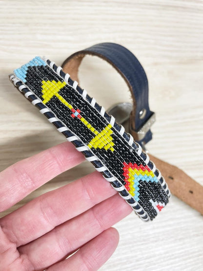 vintage handmade beaded western leather belt - good market thrift store