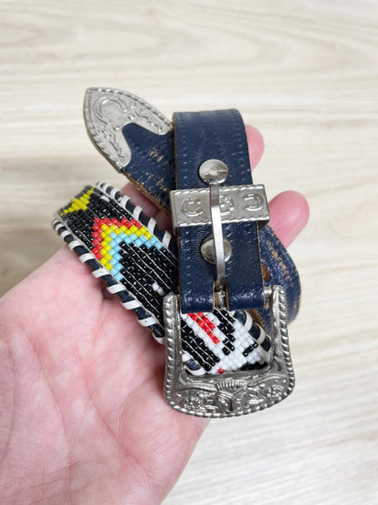 vintage handmade beaded western leather belt - good market thrift store