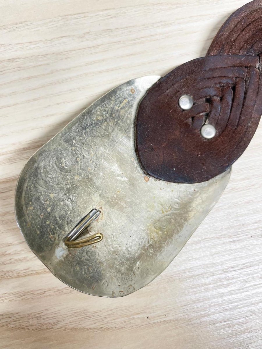 vintage handmade boho woven leather belt w silver + bone buckle - good market thrift store