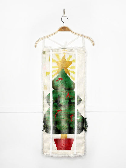 vintage handmade christmas tree latch hook wall hanging - good market thrift store