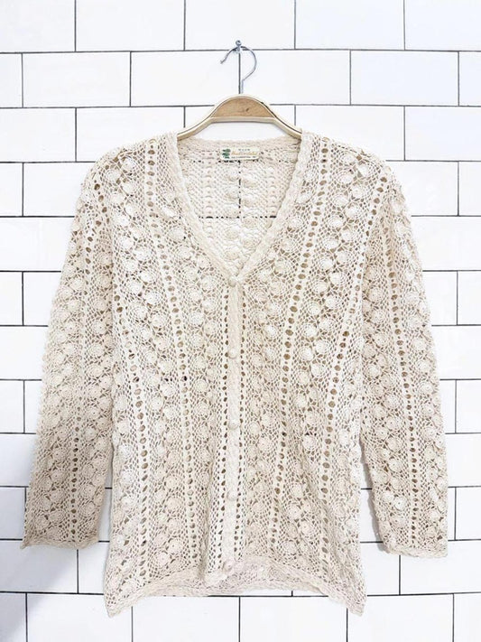 vintage handmade crochet full button cardigan - good market thrift store