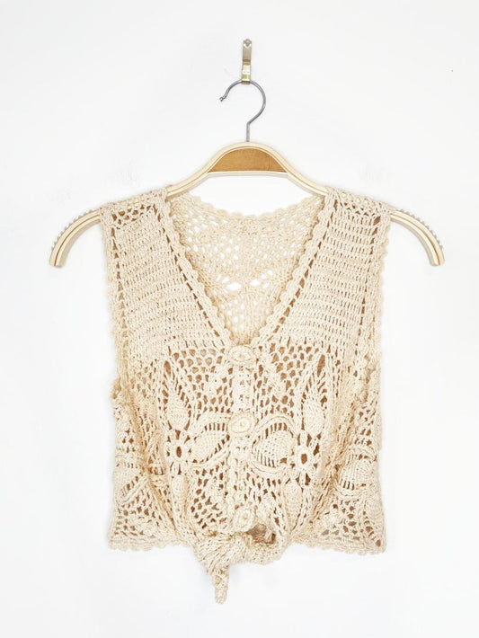 vintage handmade crochet knit tie - front vest top - good market thrift store