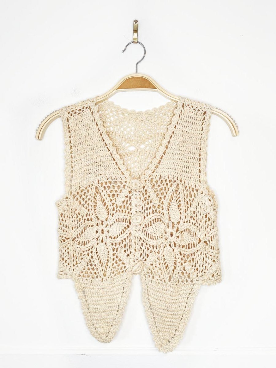 vintage handmade crochet knit tie - front vest top - good market thrift store