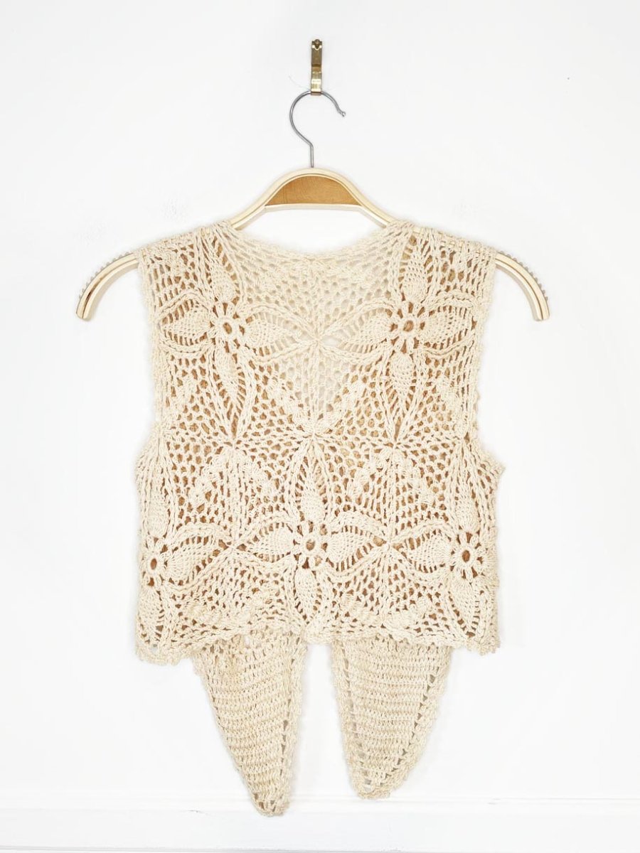 vintage handmade crochet knit tie - front vest top - good market thrift store