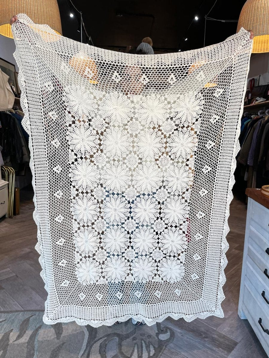 vintage handmade crochet lace table cloth - good market thrift store