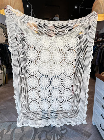 vintage handmade crochet lace table cloth - good market thrift store