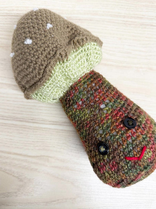 vintage handmade crochet mushroom plushie toy - good market thrift store