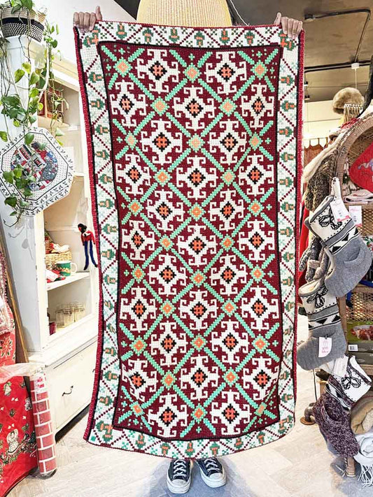 vintage handmade embroidered floor rug or wall tapestry - good market thrift store