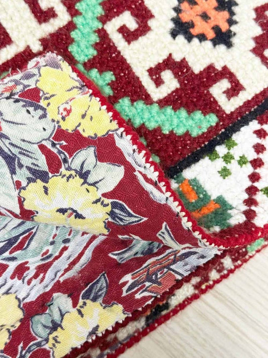 vintage handmade embroidered floor rug or wall tapestry - good market thrift store